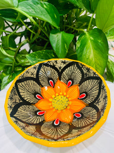 Ceramic Hand-painted Trinket Bowl (Orange and Black Flower) L