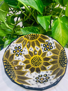 Ceramic Hand-painted Trinket Bowl (Black and Yellow Flower) L
