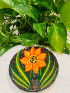 Ceramic Hand-painted Trinket Bowl (Orange Flower with leaves) M