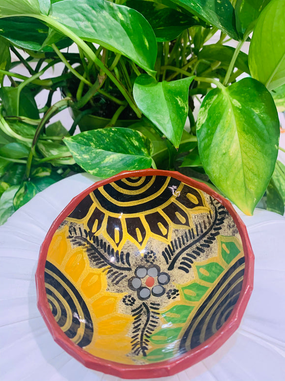 Ceramic Hand-painted Trinket Bowl (Yellow, Green & Black) M