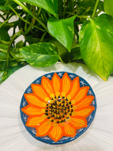 Ceramic Hand-painted Trinket Bowl (Orange Flower with Blue) M